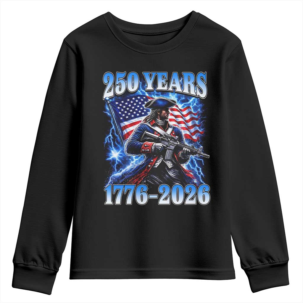 250th Anniversary Yankee Spirit Youth Sweatshirt 1776 2026 Patriotic Tactical Minuteman US Flag