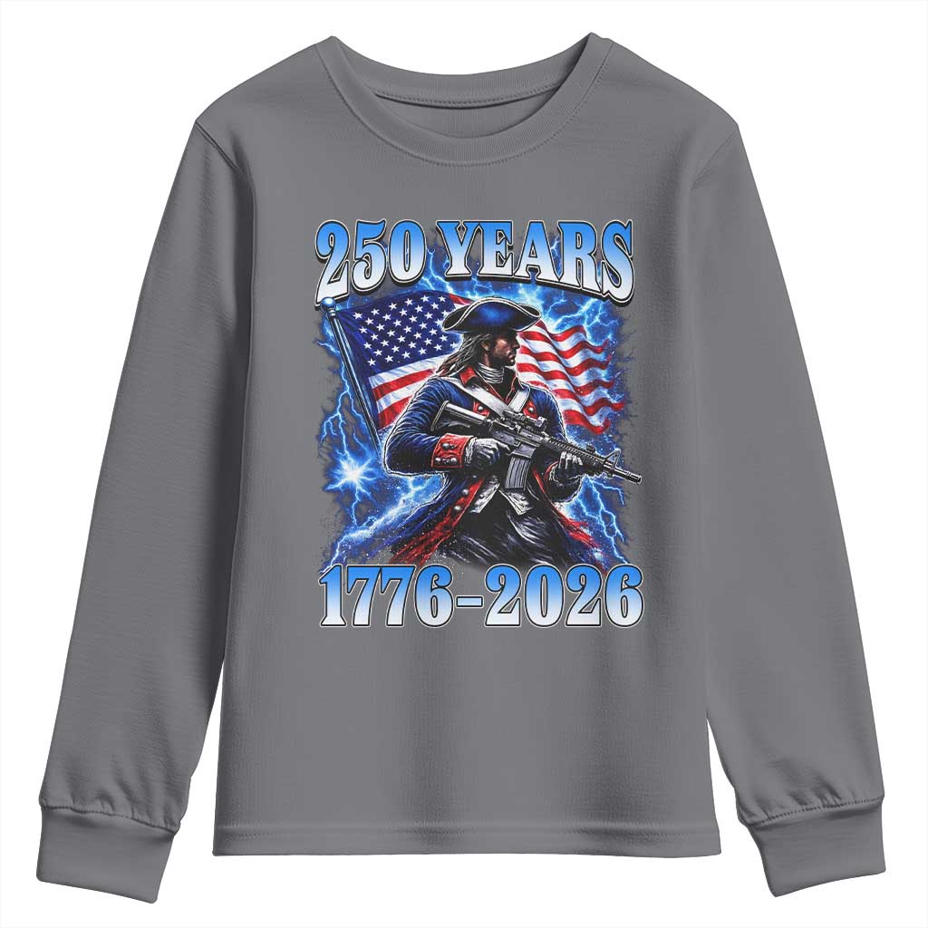 250th Anniversary Yankee Spirit Youth Sweatshirt 1776 2026 Patriotic Tactical Minuteman US Flag