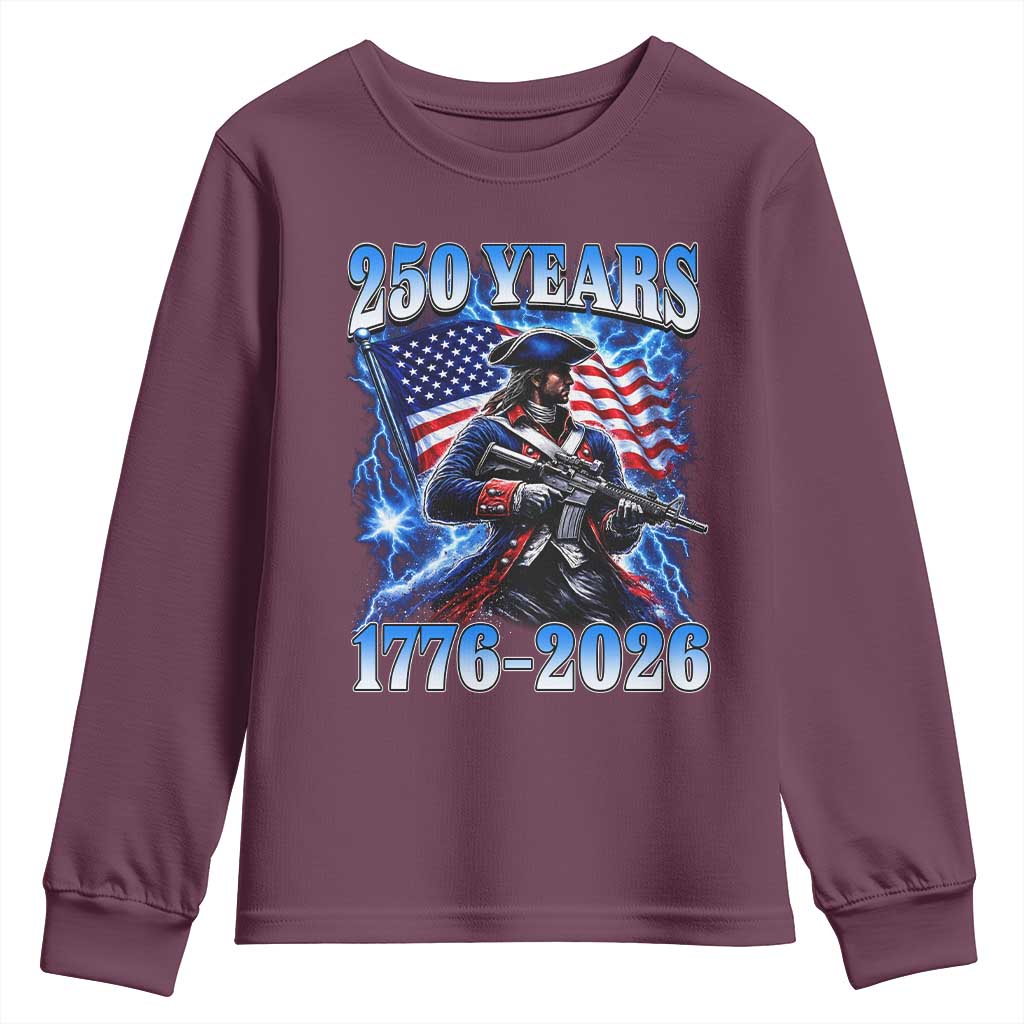 250th Anniversary Yankee Spirit Youth Sweatshirt 1776 2026 Patriotic Tactical Minuteman US Flag