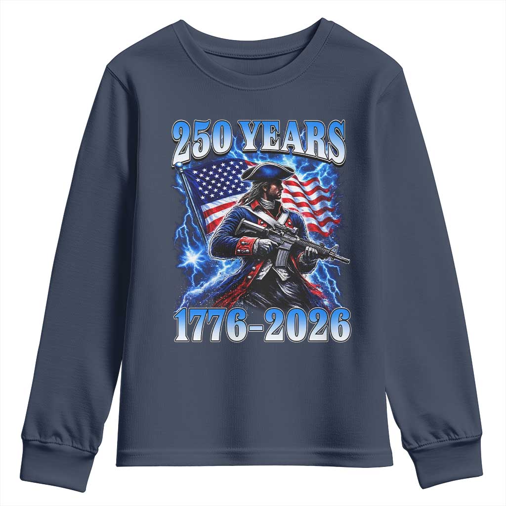 250th Anniversary Yankee Spirit Youth Sweatshirt 1776 2026 Patriotic Tactical Minuteman US Flag