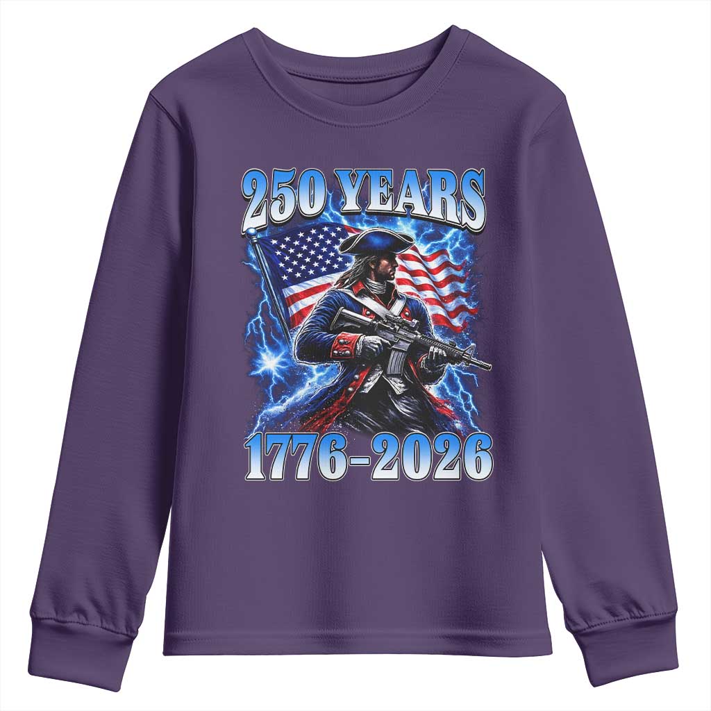 250th Anniversary Yankee Spirit Youth Sweatshirt 1776 2026 Patriotic Tactical Minuteman US Flag