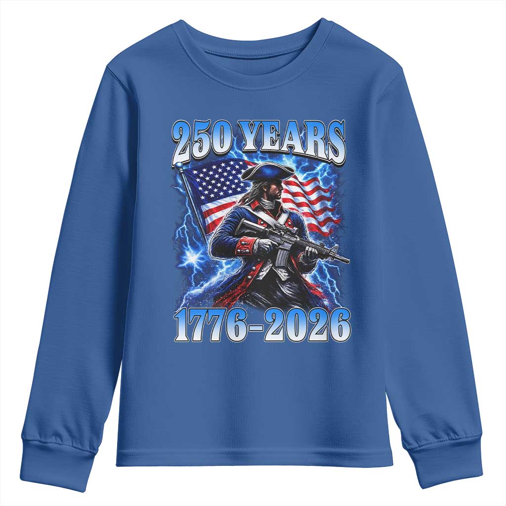 250th Anniversary Yankee Spirit Youth Sweatshirt 1776 2026 Patriotic Tactical Minuteman US Flag