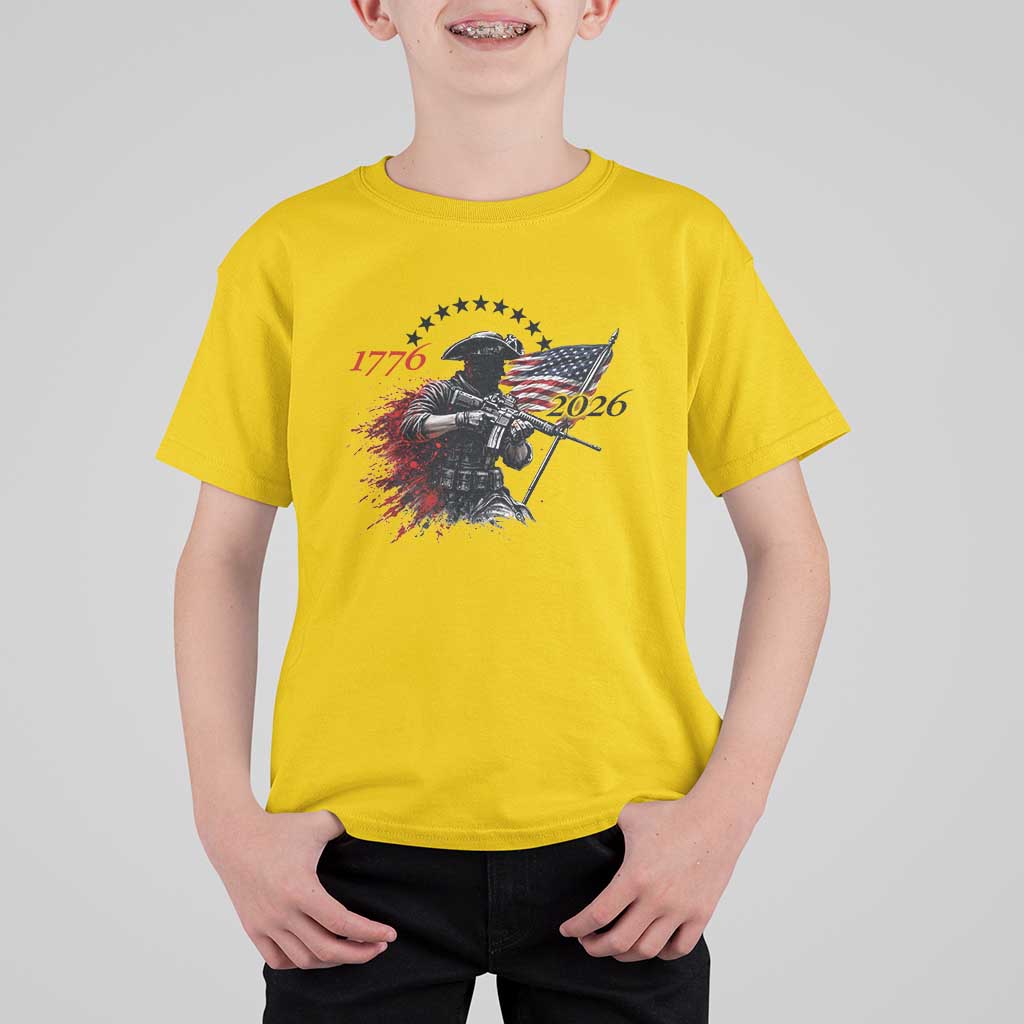 250 Years Anniversary Yankee Spirit T Shirt For Kid 1776 2026 Patriotic Tactical Minuteman Independence Day 4th July US Flag