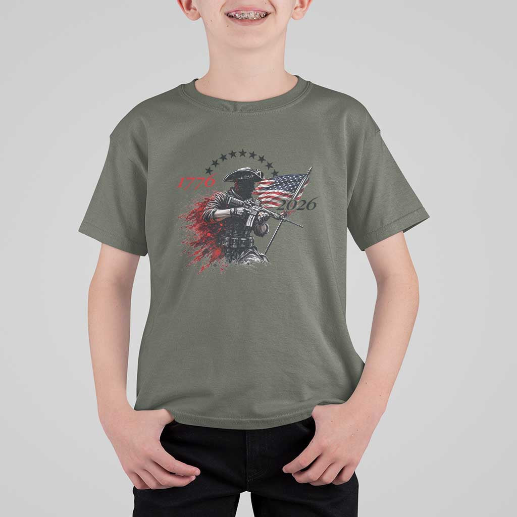 250 Years Anniversary Yankee Spirit T Shirt For Kid 1776 2026 Patriotic Tactical Minuteman Independence Day 4th July US Flag