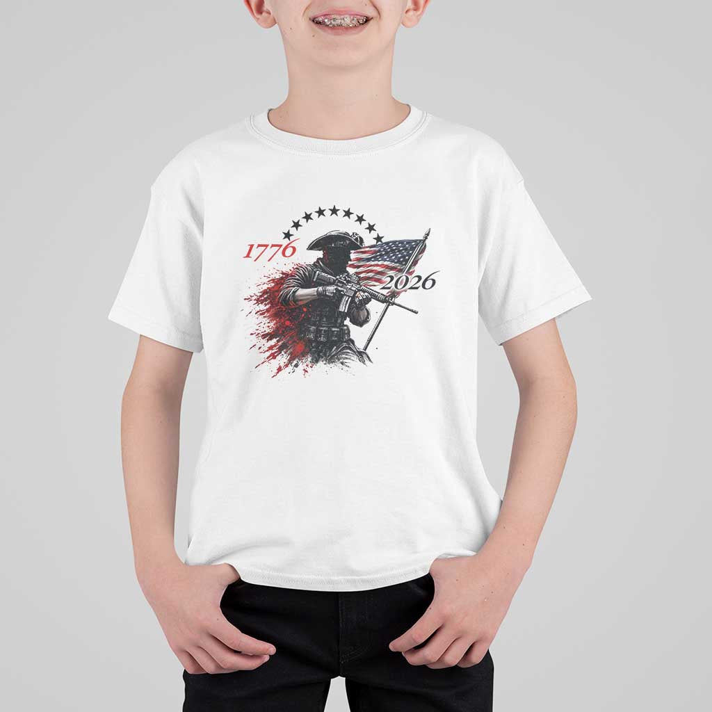 250 Years Anniversary Yankee Spirit T Shirt For Kid 1776 2026 Patriotic Tactical Minuteman Independence Day 4th July US Flag