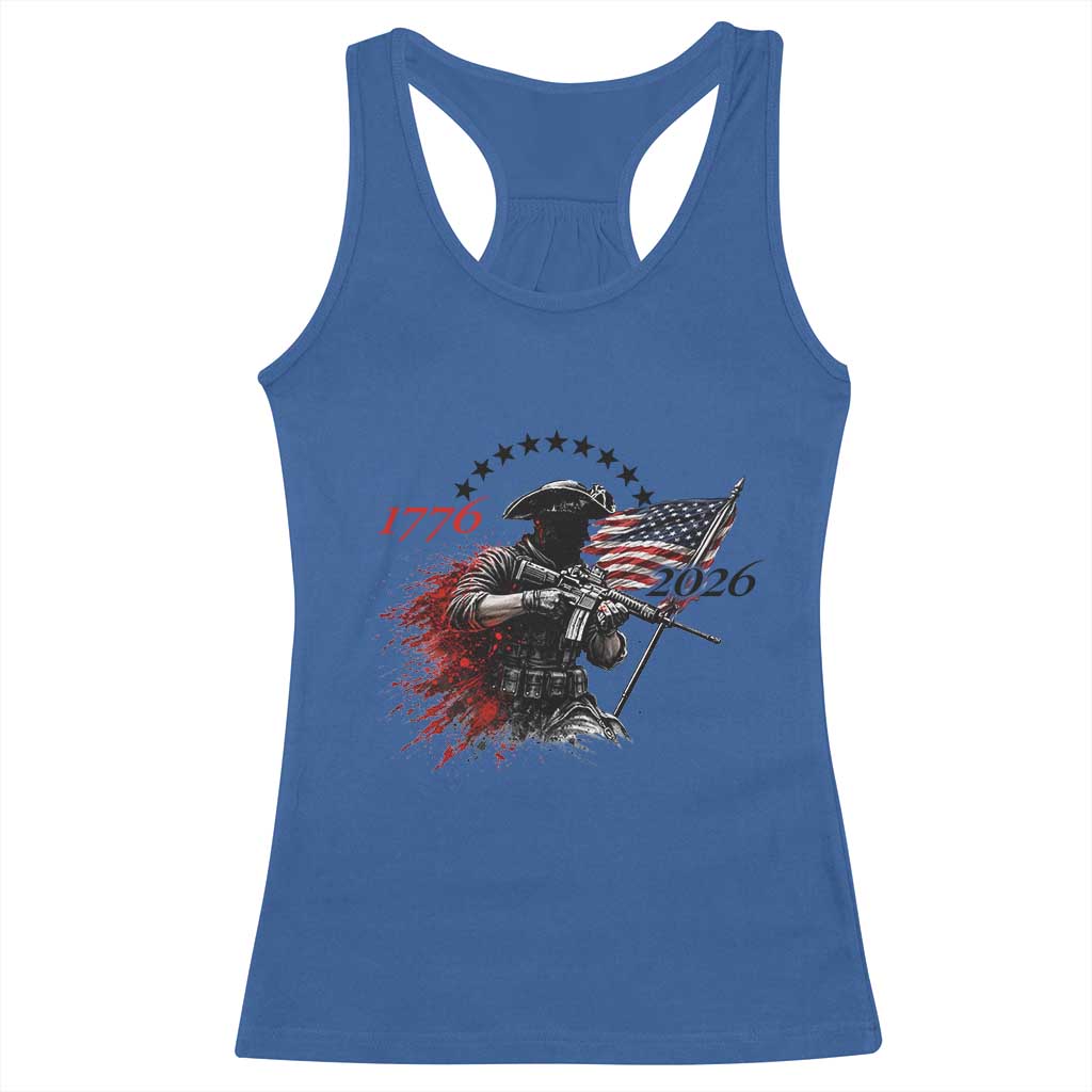 250 Years Anniversary Yankee Spirit Racerback Tank Top 1776 2026 Patriotic Tactical Minuteman Independence Day 4th July US Flag