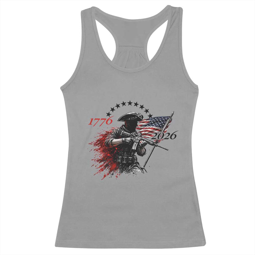 250 Years Anniversary Yankee Spirit Racerback Tank Top 1776 2026 Patriotic Tactical Minuteman Independence Day 4th July US Flag