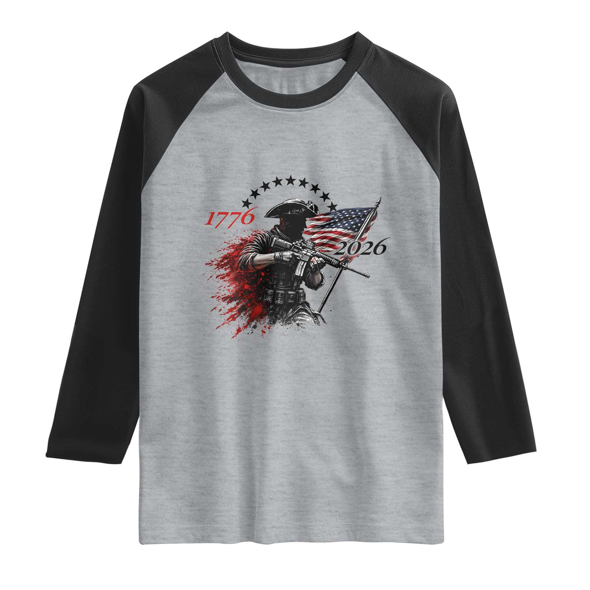 250 Years Anniversary Yankee Spirit Raglan Shirt 1776 2026 Patriotic Tactical Minuteman Independence Day 4th July US Flag