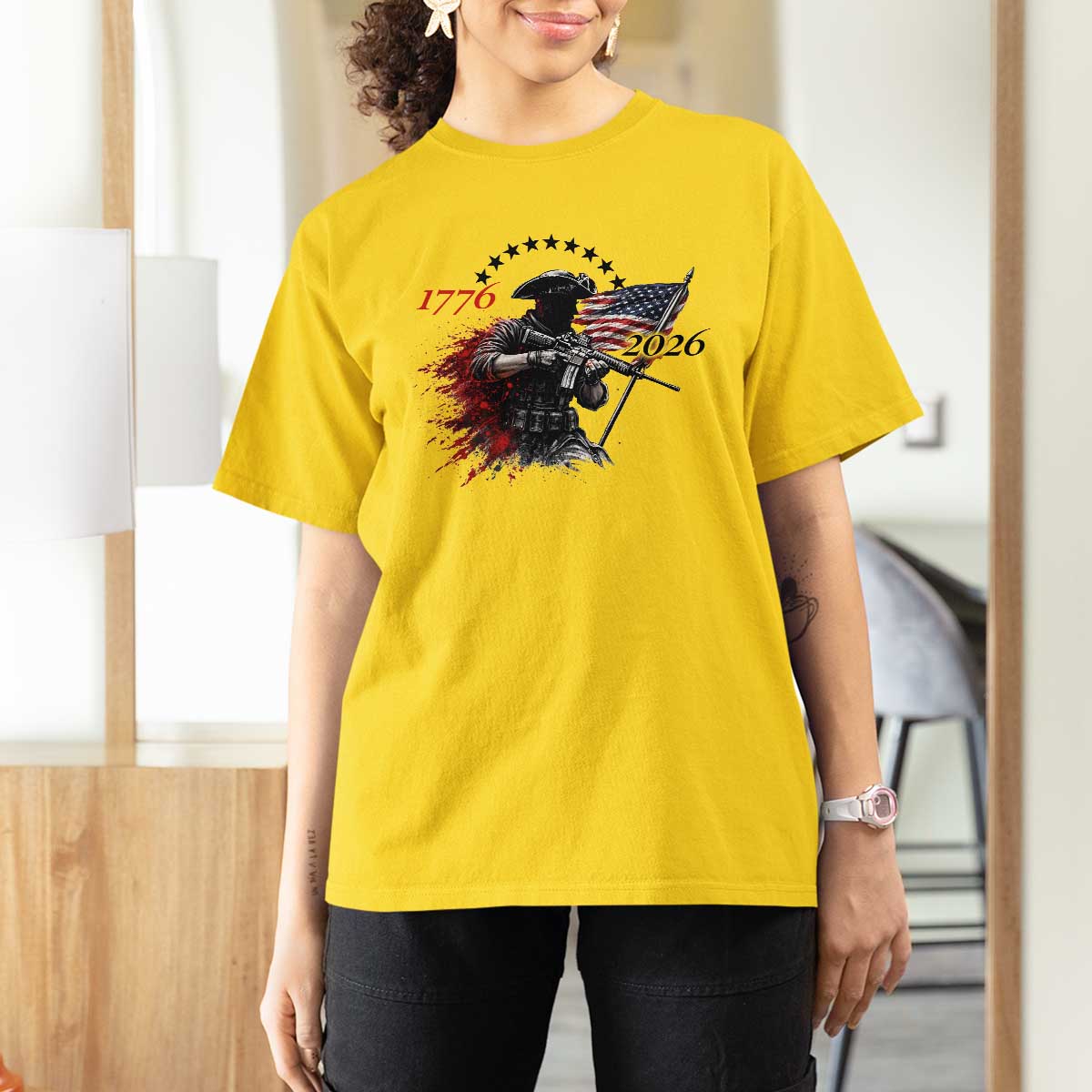 250 Years Anniversary Yankee Spirit T Shirt For Women 1776 2026 Patriotic Tactical Minuteman Independence Day 4th July US Flag