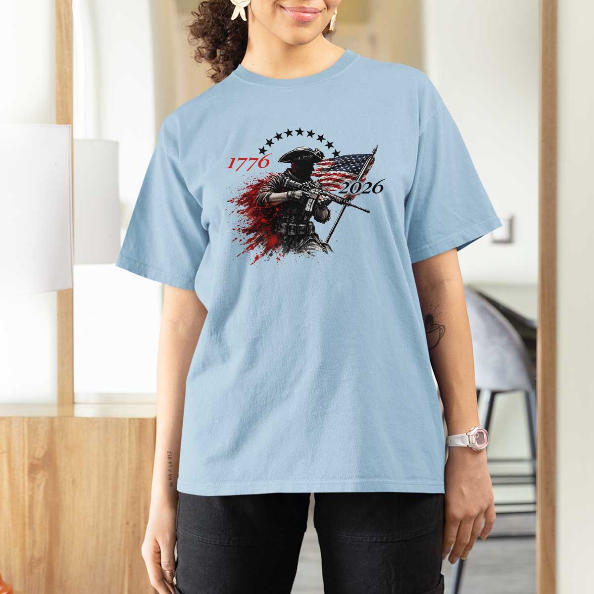 250 Years Anniversary Yankee Spirit T Shirt For Women 1776 2026 Patriotic Tactical Minuteman Independence Day 4th July US Flag