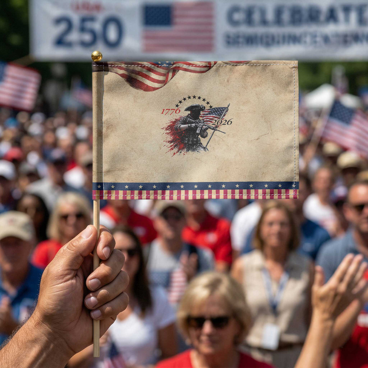 250 Years Anniversary Yankee Spirit Patriotic Handheld Flag 1776 2026 Tactical Minuteman Independence Day 4th July US Flag