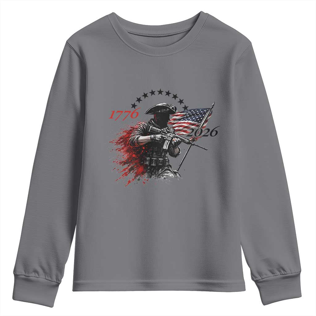 250 Years Anniversary Yankee Spirit Youth Sweatshirt 1776 2026 Patriotic Tactical Minuteman Independence Day 4th July US Flag