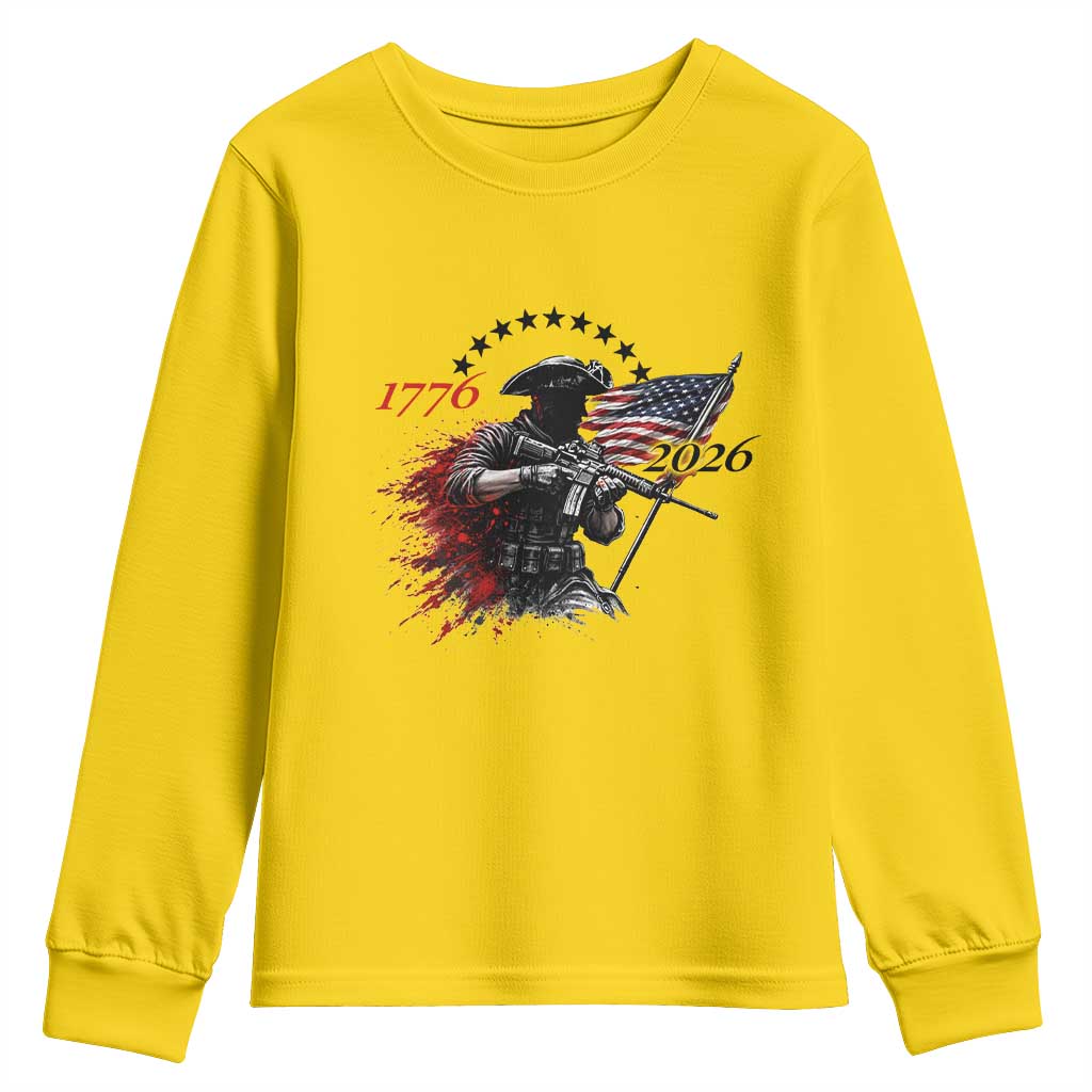 250 Years Anniversary Yankee Spirit Youth Sweatshirt 1776 2026 Patriotic Tactical Minuteman Independence Day 4th July US Flag