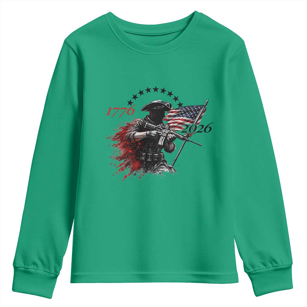 250 Years Anniversary Yankee Spirit Youth Sweatshirt 1776 2026 Patriotic Tactical Minuteman Independence Day 4th July US Flag