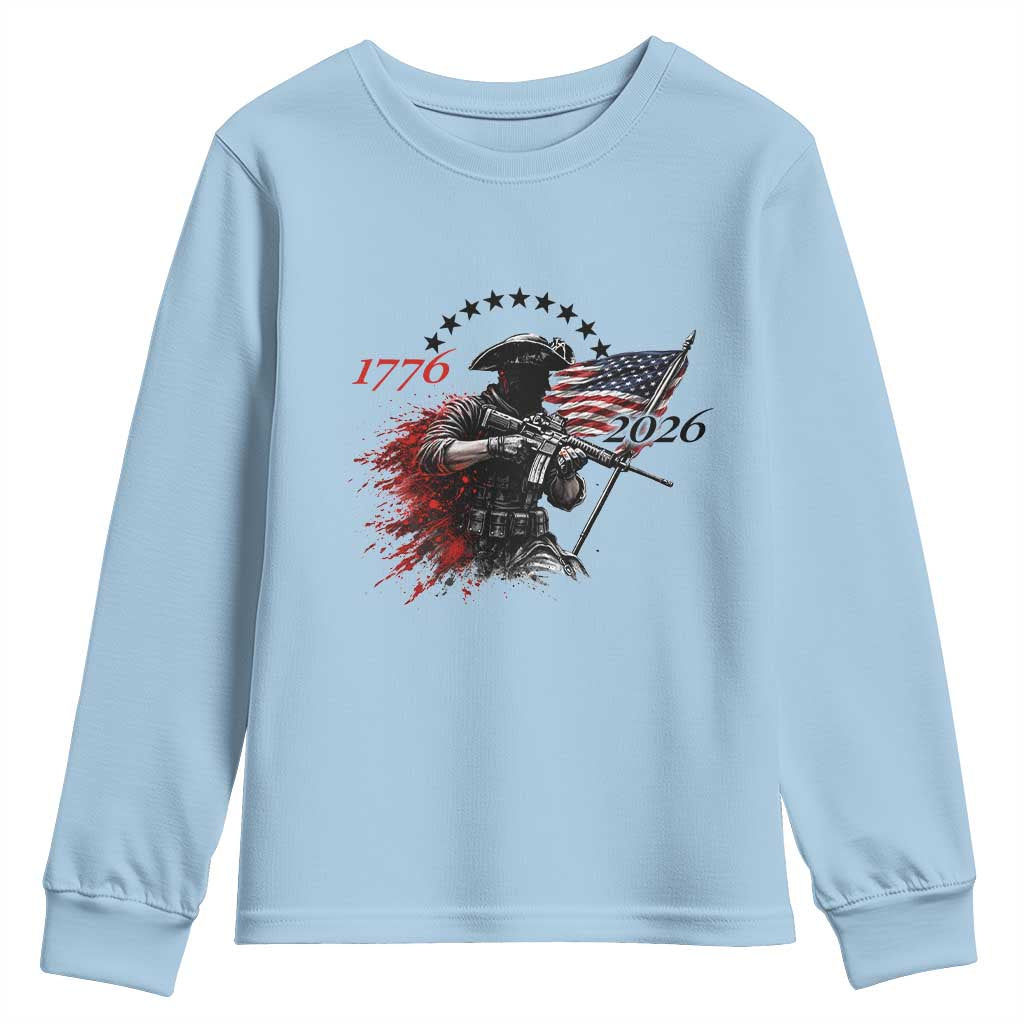 250 Years Anniversary Yankee Spirit Youth Sweatshirt 1776 2026 Patriotic Tactical Minuteman Independence Day 4th July US Flag