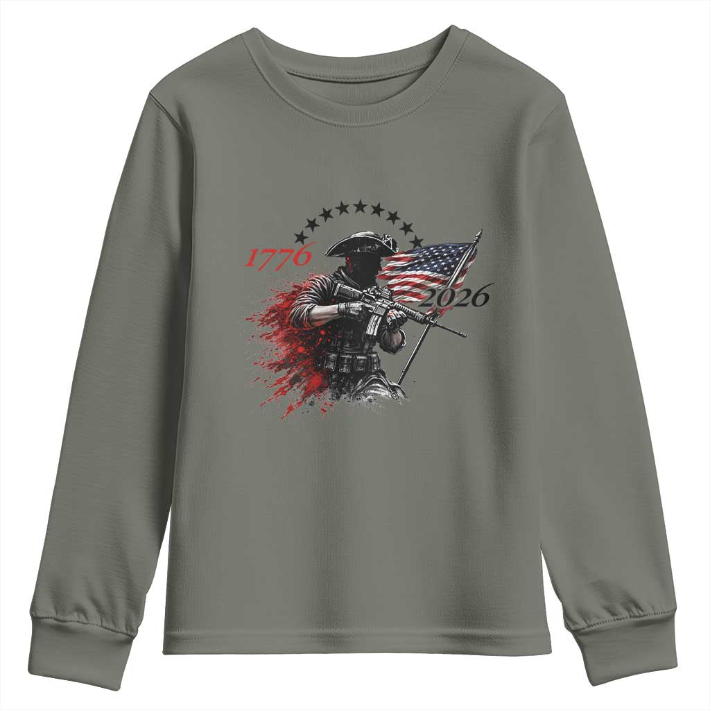 250 Years Anniversary Yankee Spirit Youth Sweatshirt 1776 2026 Patriotic Tactical Minuteman Independence Day 4th July US Flag