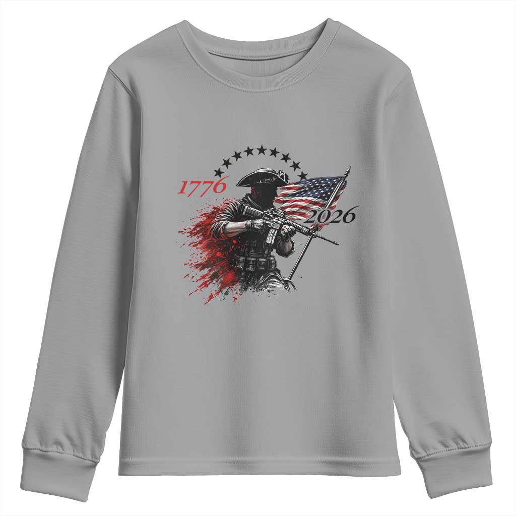 250 Years Anniversary Yankee Spirit Youth Sweatshirt 1776 2026 Patriotic Tactical Minuteman Independence Day 4th July US Flag