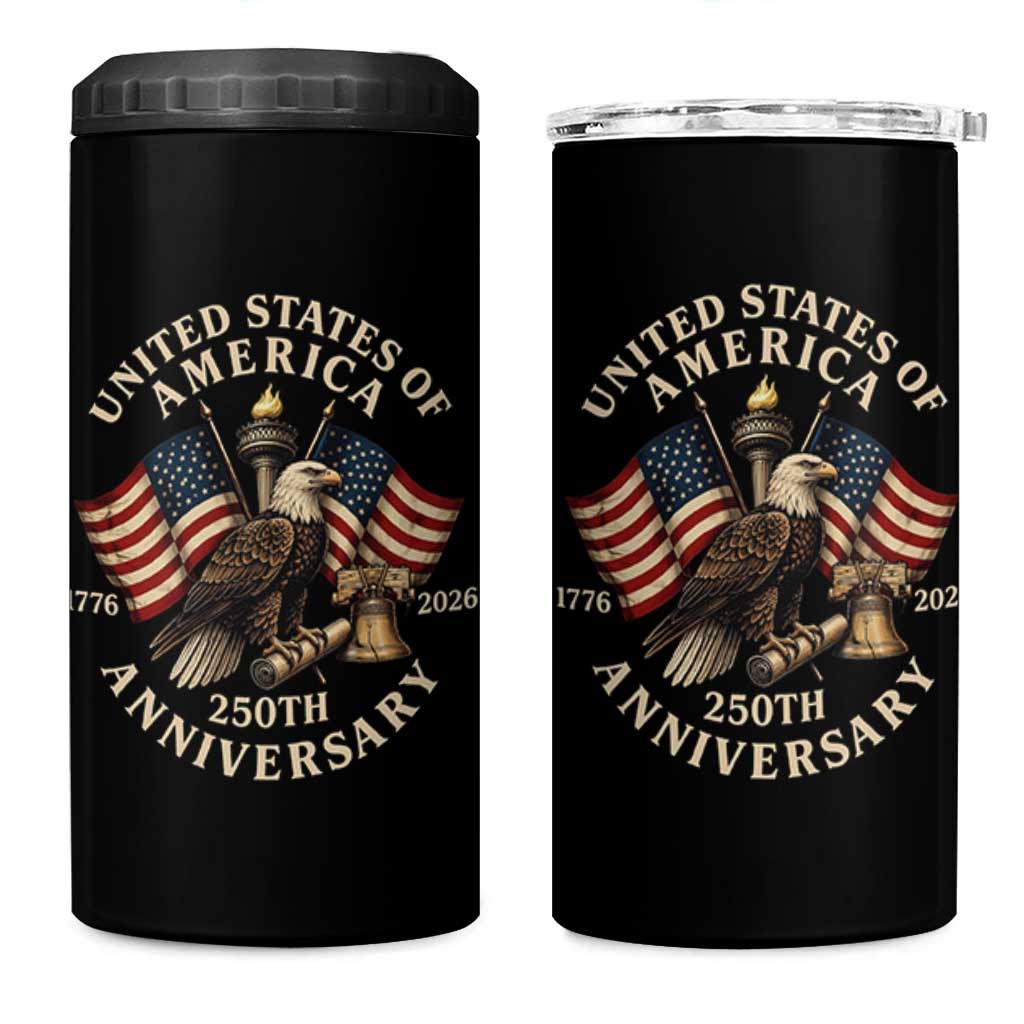 USA 250th Anniversary 4 in 1 Can Cooler Tumbler Vintage Eagle US Flag Independence Day 4th July Patriotic