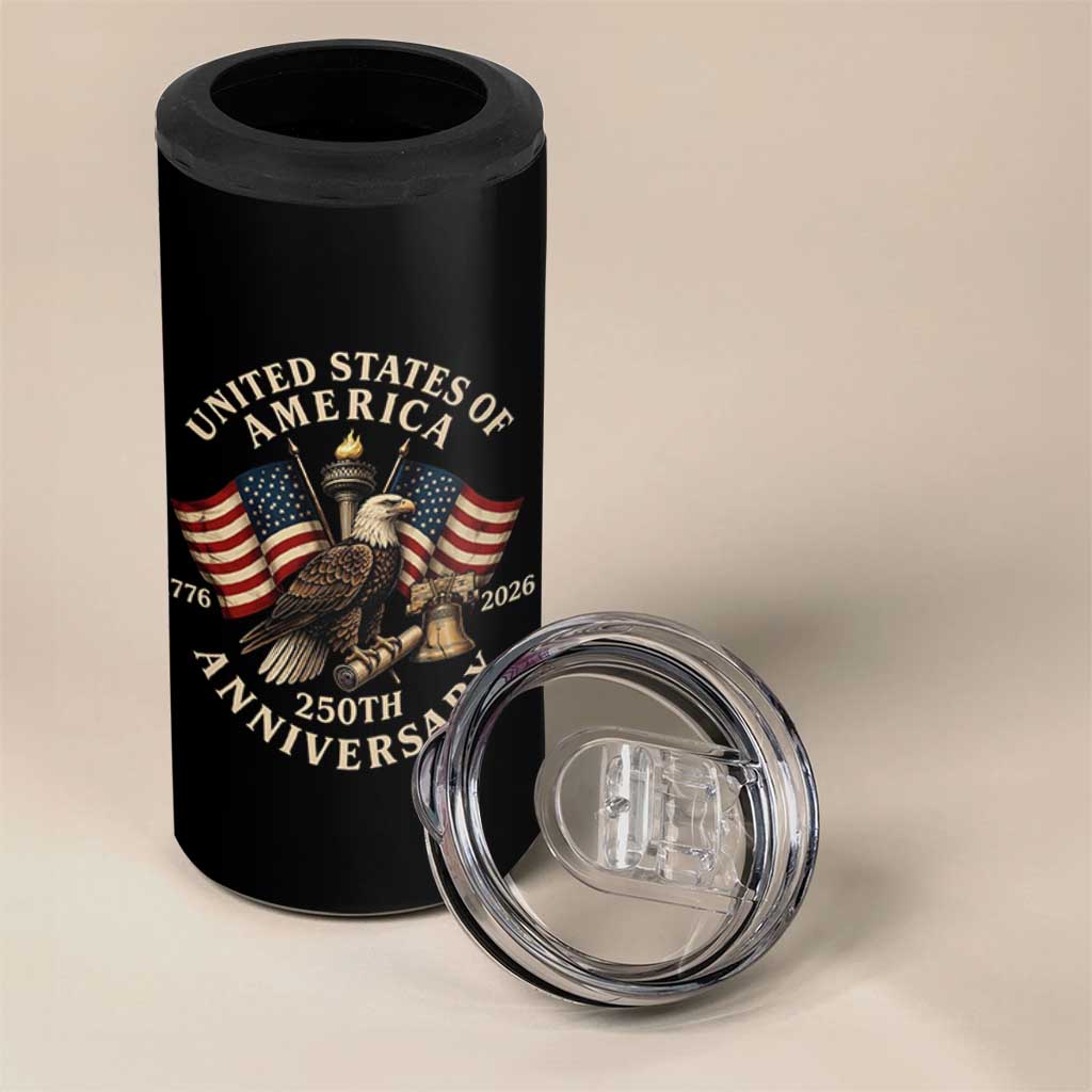 USA 250th Anniversary 4 in 1 Can Cooler Tumbler Vintage Eagle US Flag Independence Day 4th July Patriotic
