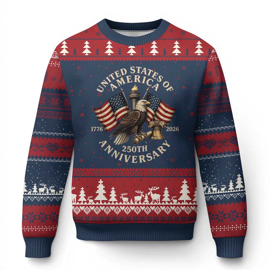 USA 250th Anniversary Ugly Christmas Sweater Vintage Eagle US Flag Independence Day 4th July Patriotic