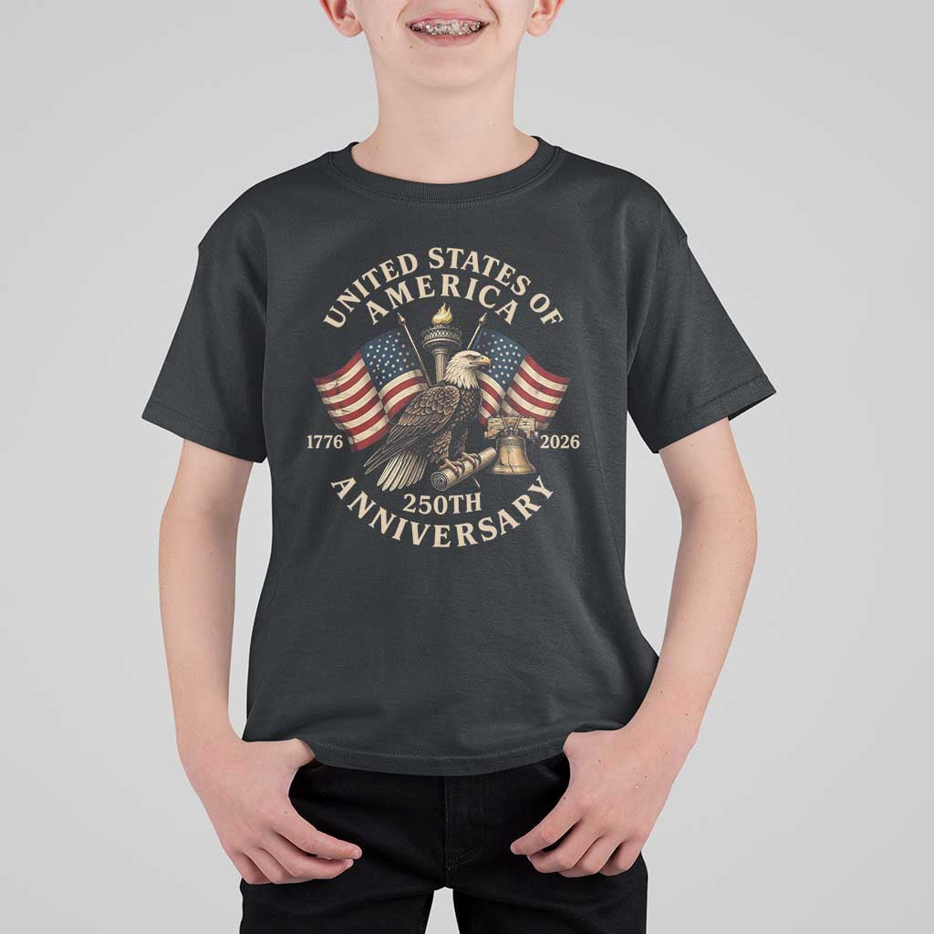 USA 250th Anniversary T Shirt For Kid Vintage Eagle US Flag Independence Day 4th July Patriotic
