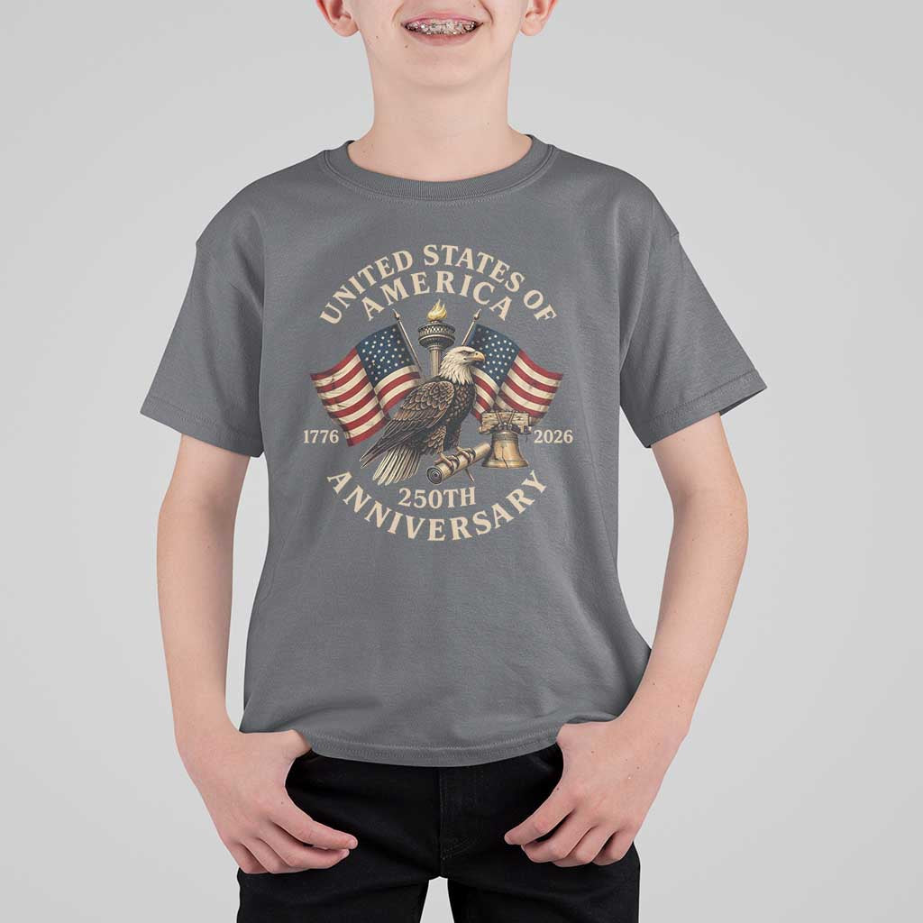 USA 250th Anniversary T Shirt For Kid Vintage Eagle US Flag Independence Day 4th July Patriotic