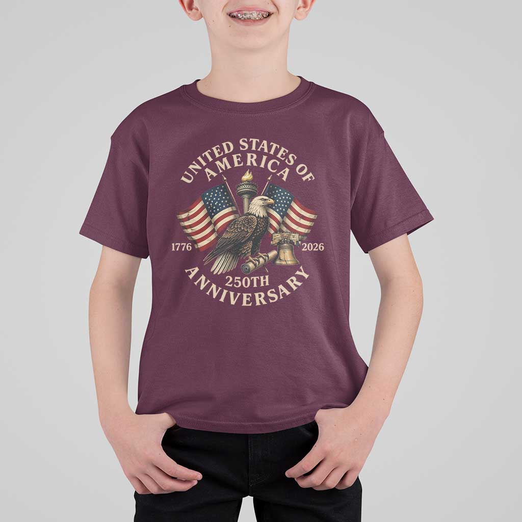 USA 250th Anniversary T Shirt For Kid Vintage Eagle US Flag Independence Day 4th July Patriotic