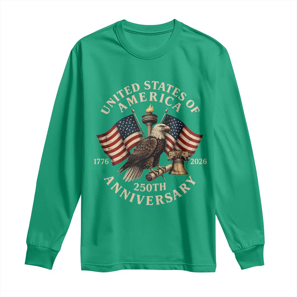 USA 250th Anniversary Long Sleeve Shirt Vintage Eagle US Flag Independence Day 4th July Patriotic