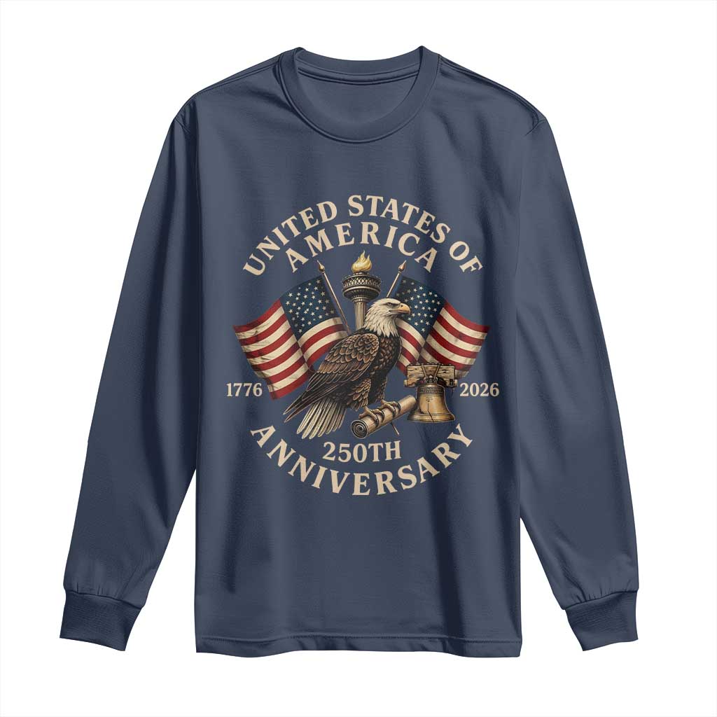 USA 250th Anniversary Long Sleeve Shirt Vintage Eagle US Flag Independence Day 4th July Patriotic