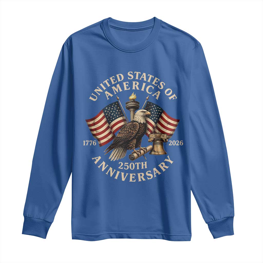USA 250th Anniversary Long Sleeve Shirt Vintage Eagle US Flag Independence Day 4th July Patriotic
