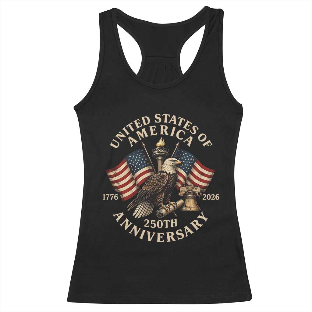 USA 250th Anniversary Racerback Tank Top Vintage Eagle US Flag Independence Day 4th July Patriotic