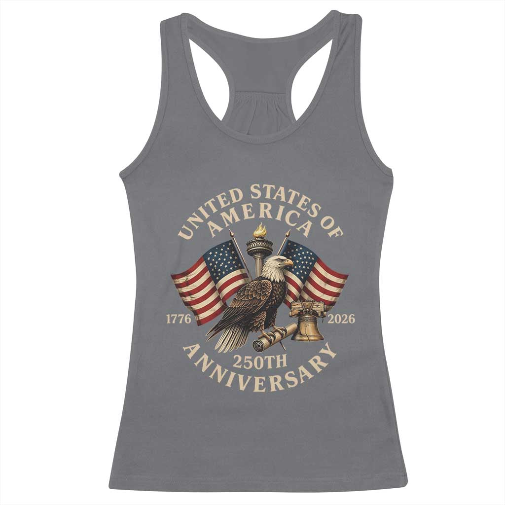 USA 250th Anniversary Racerback Tank Top Vintage Eagle US Flag Independence Day 4th July Patriotic