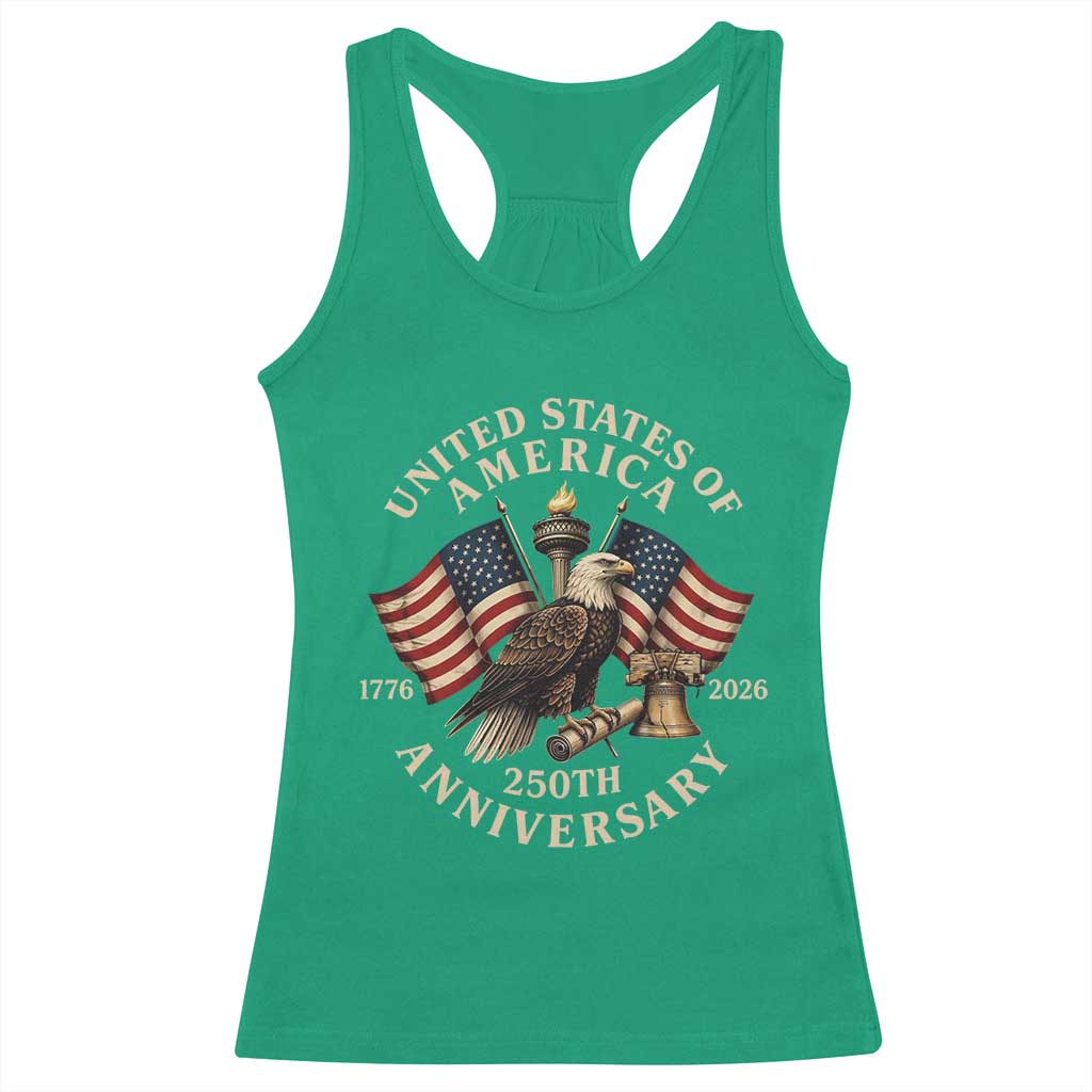 USA 250th Anniversary Racerback Tank Top Vintage Eagle US Flag Independence Day 4th July Patriotic