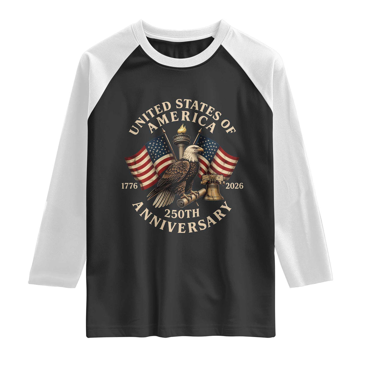 USA 250th Anniversary Raglan Shirt Vintage Eagle US Flag Independence Day 4th July Patriotic