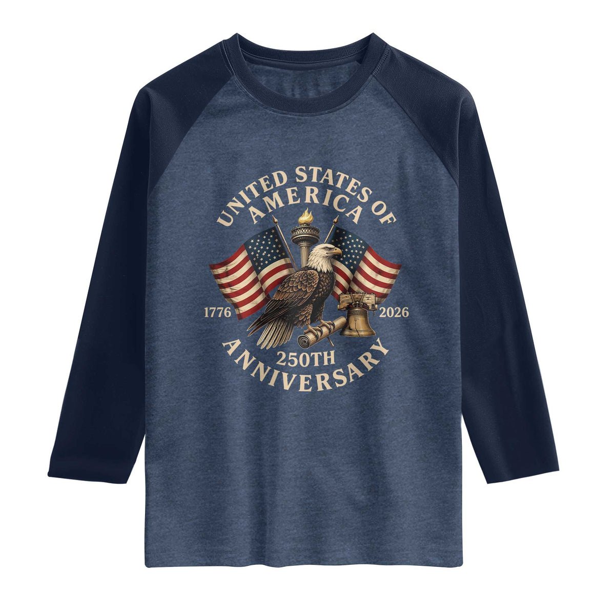 USA 250th Anniversary Raglan Shirt Vintage Eagle US Flag Independence Day 4th July Patriotic