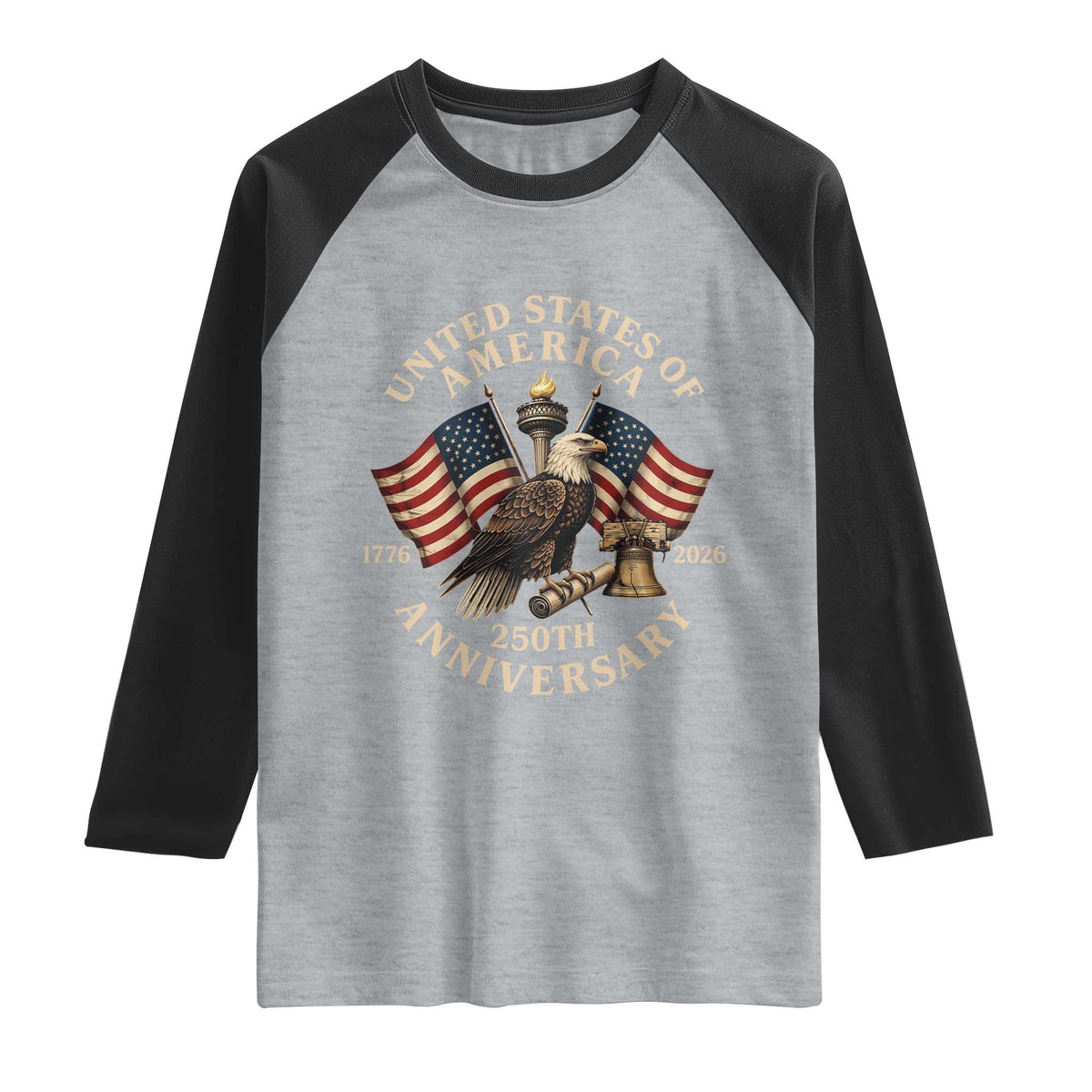 USA 250th Anniversary Raglan Shirt Vintage Eagle US Flag Independence Day 4th July Patriotic