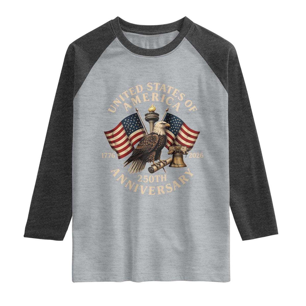 USA 250th Anniversary Raglan Shirt Vintage Eagle US Flag Independence Day 4th July Patriotic