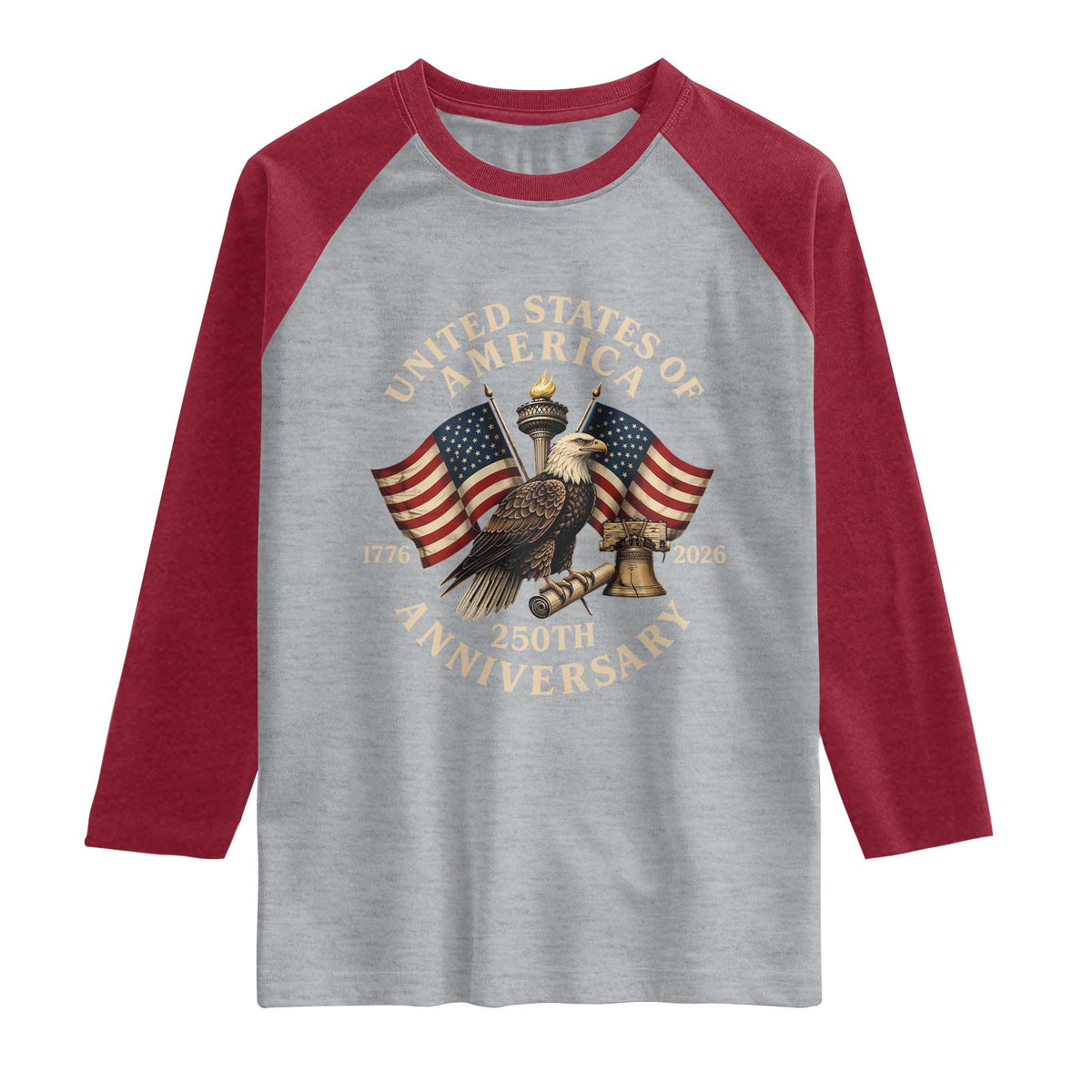 USA 250th Anniversary Raglan Shirt Vintage Eagle US Flag Independence Day 4th July Patriotic