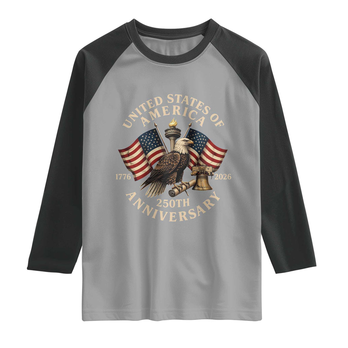 USA 250th Anniversary Raglan Shirt Vintage Eagle US Flag Independence Day 4th July Patriotic