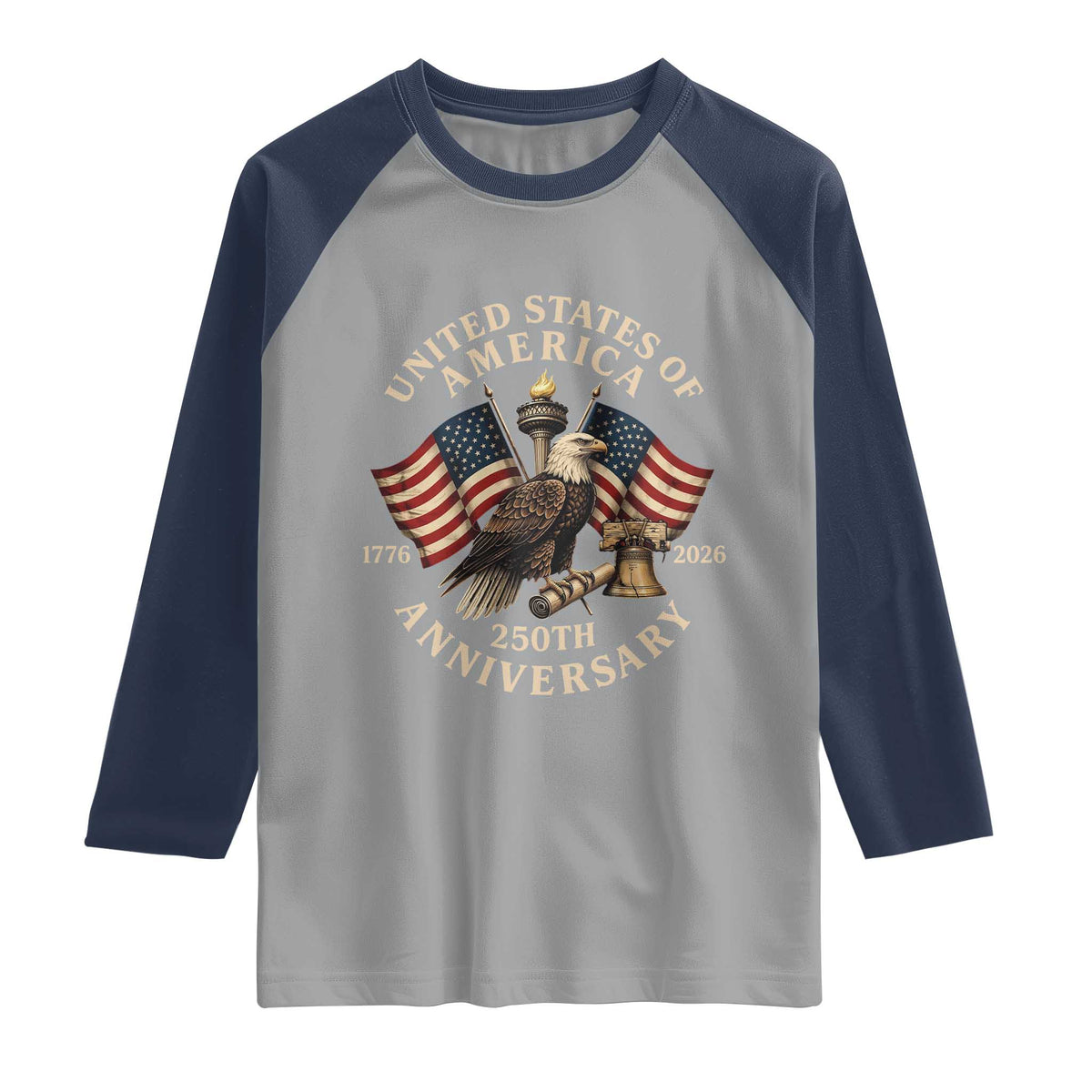 USA 250th Anniversary Raglan Shirt Vintage Eagle US Flag Independence Day 4th July Patriotic