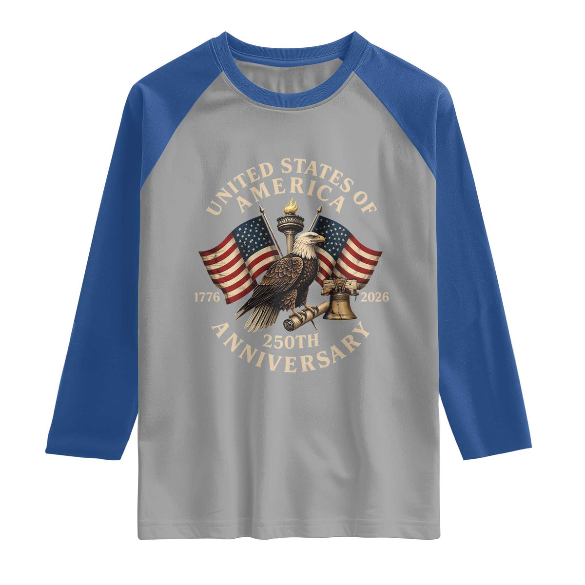 USA 250th Anniversary Raglan Shirt Vintage Eagle US Flag Independence Day 4th July Patriotic