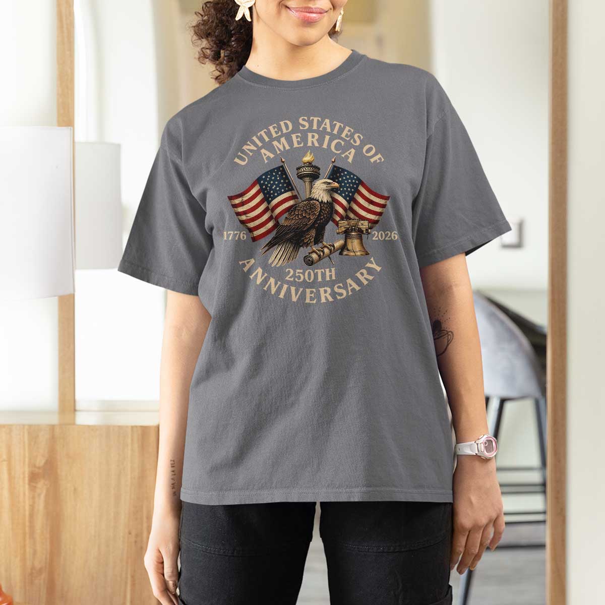 USA 250th Anniversary T Shirt For Women Vintage Eagle US Flag Independence Day 4th July Patriotic