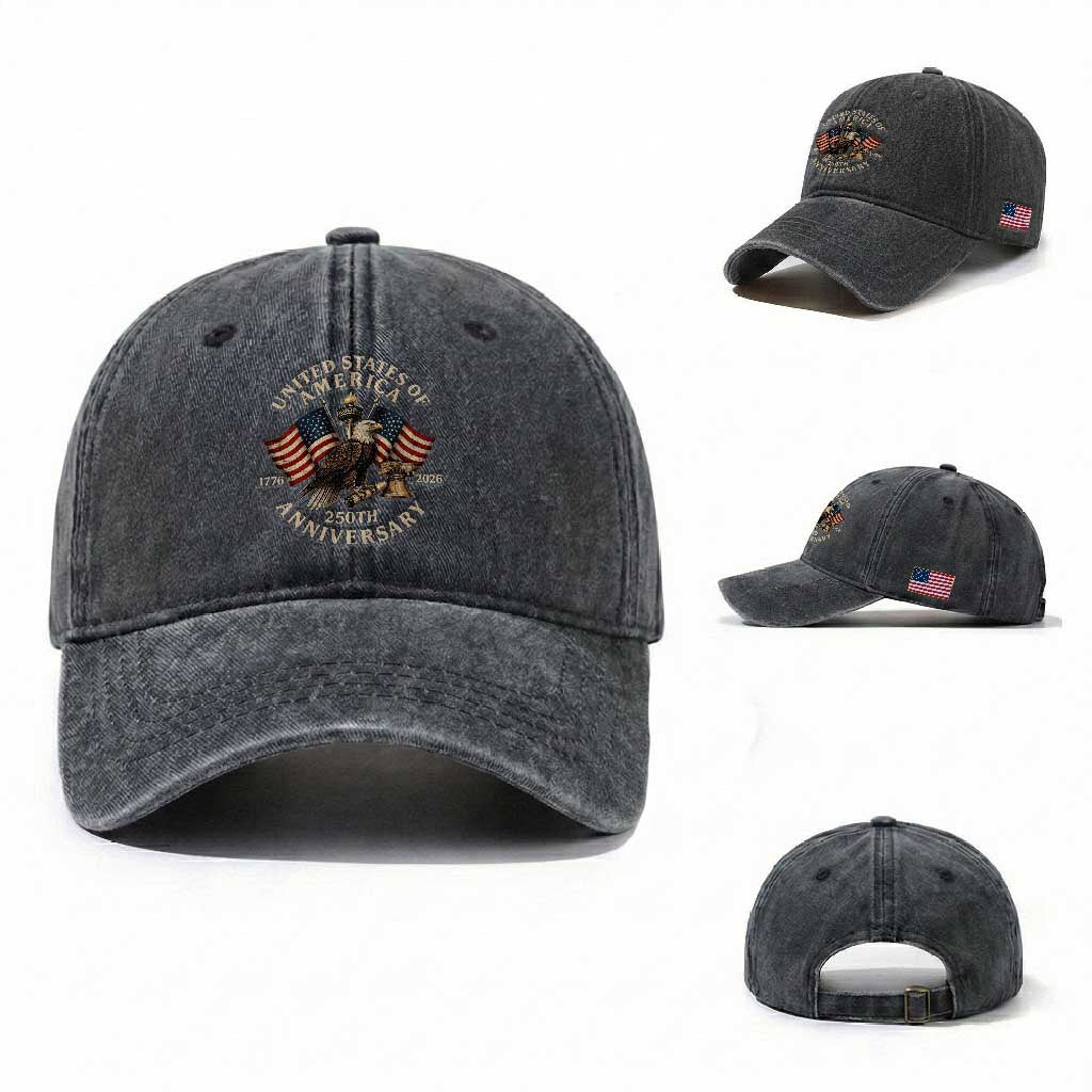 USA 250th Anniversary Washed Cotton Baseball Cap Vintage Eagle US Flag Independence Day 4th July Patriotic