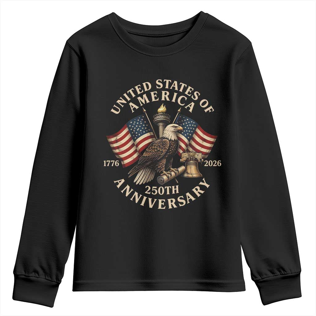 USA 250th Anniversary Youth Sweatshirt Vintage Eagle US Flag Independence Day 4th July Patriotic