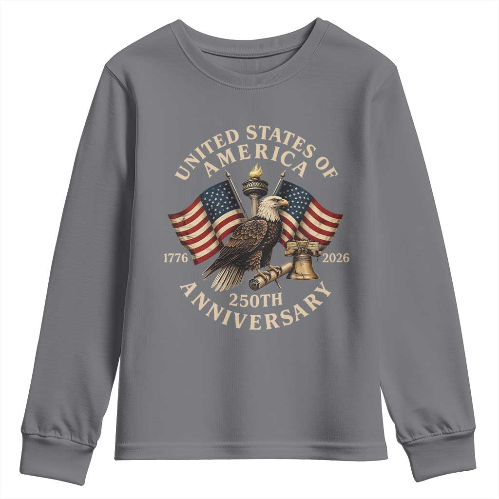 USA 250th Anniversary Youth Sweatshirt Vintage Eagle US Flag Independence Day 4th July Patriotic