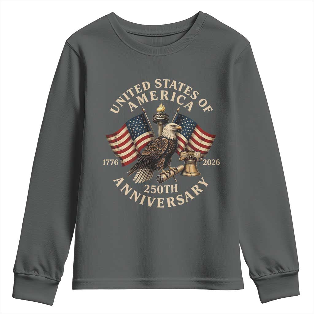 USA 250th Anniversary Youth Sweatshirt Vintage Eagle US Flag Independence Day 4th July Patriotic