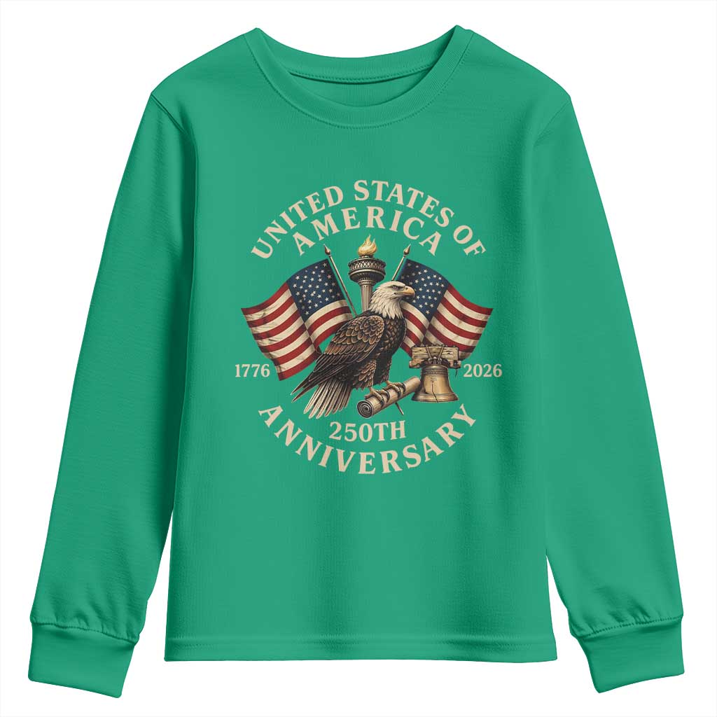USA 250th Anniversary Youth Sweatshirt Vintage Eagle US Flag Independence Day 4th July Patriotic