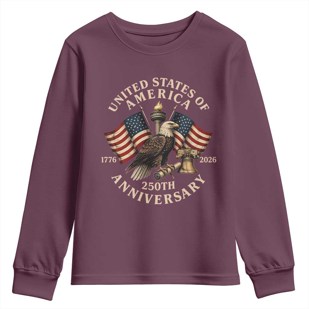 USA 250th Anniversary Youth Sweatshirt Vintage Eagle US Flag Independence Day 4th July Patriotic