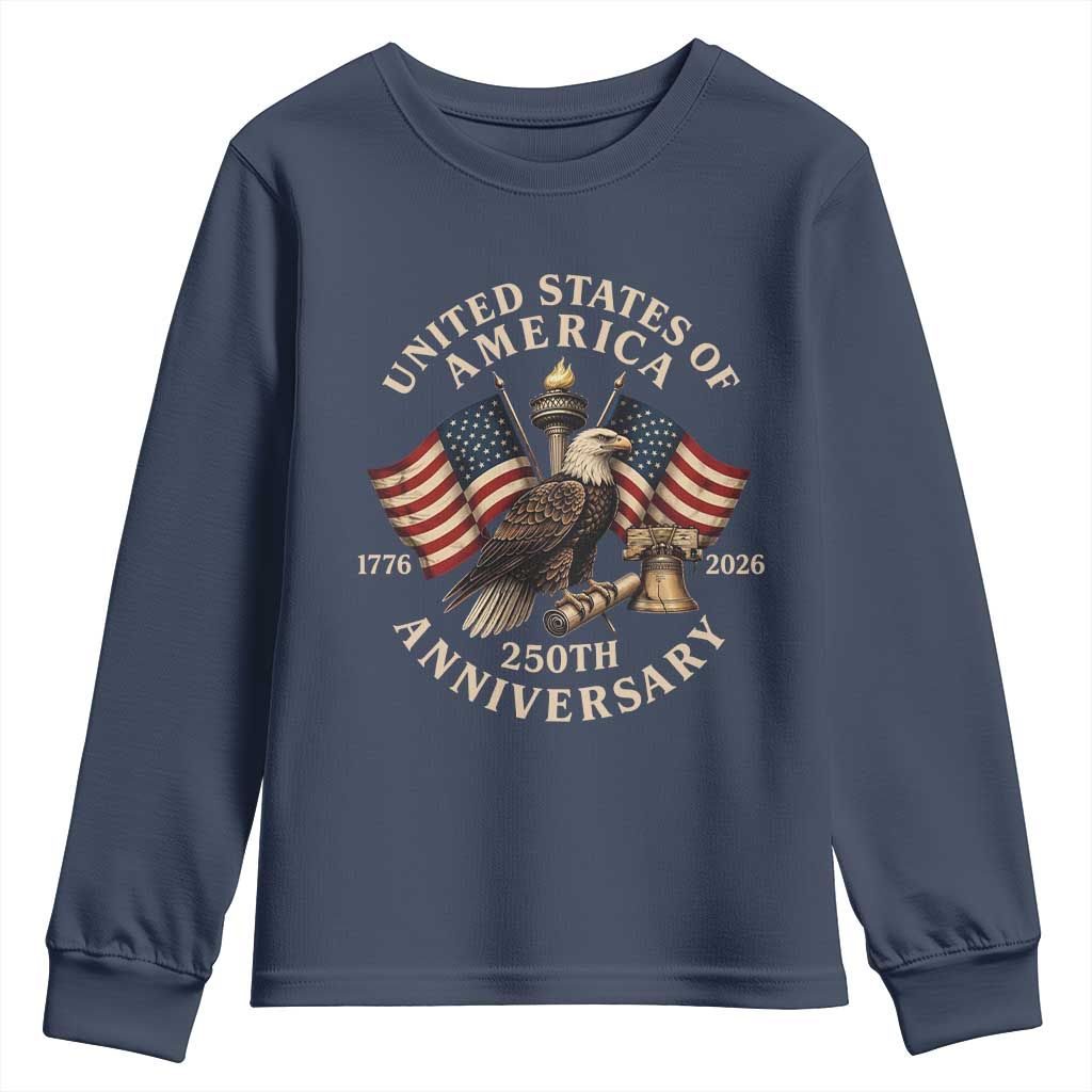 USA 250th Anniversary Youth Sweatshirt Vintage Eagle US Flag Independence Day 4th July Patriotic