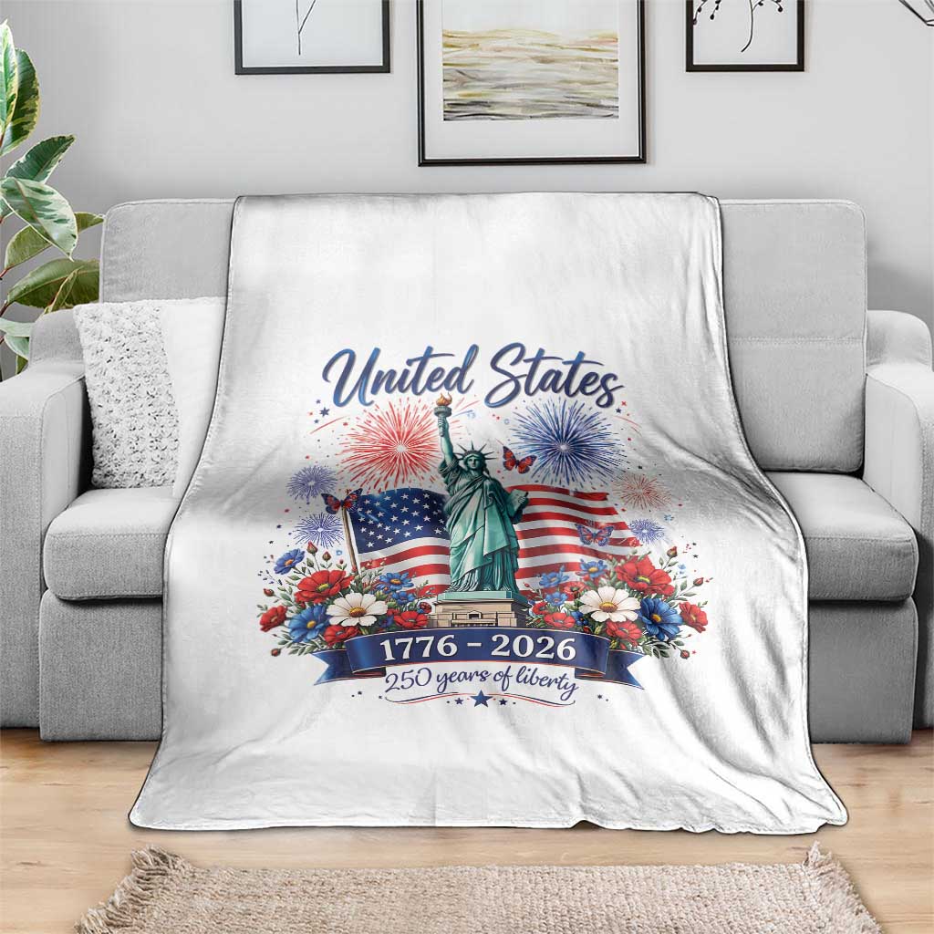 250th Anniversary USA Throw Blanket Patriotic Liberty Floral 250 Years American 4th July 1776 2026